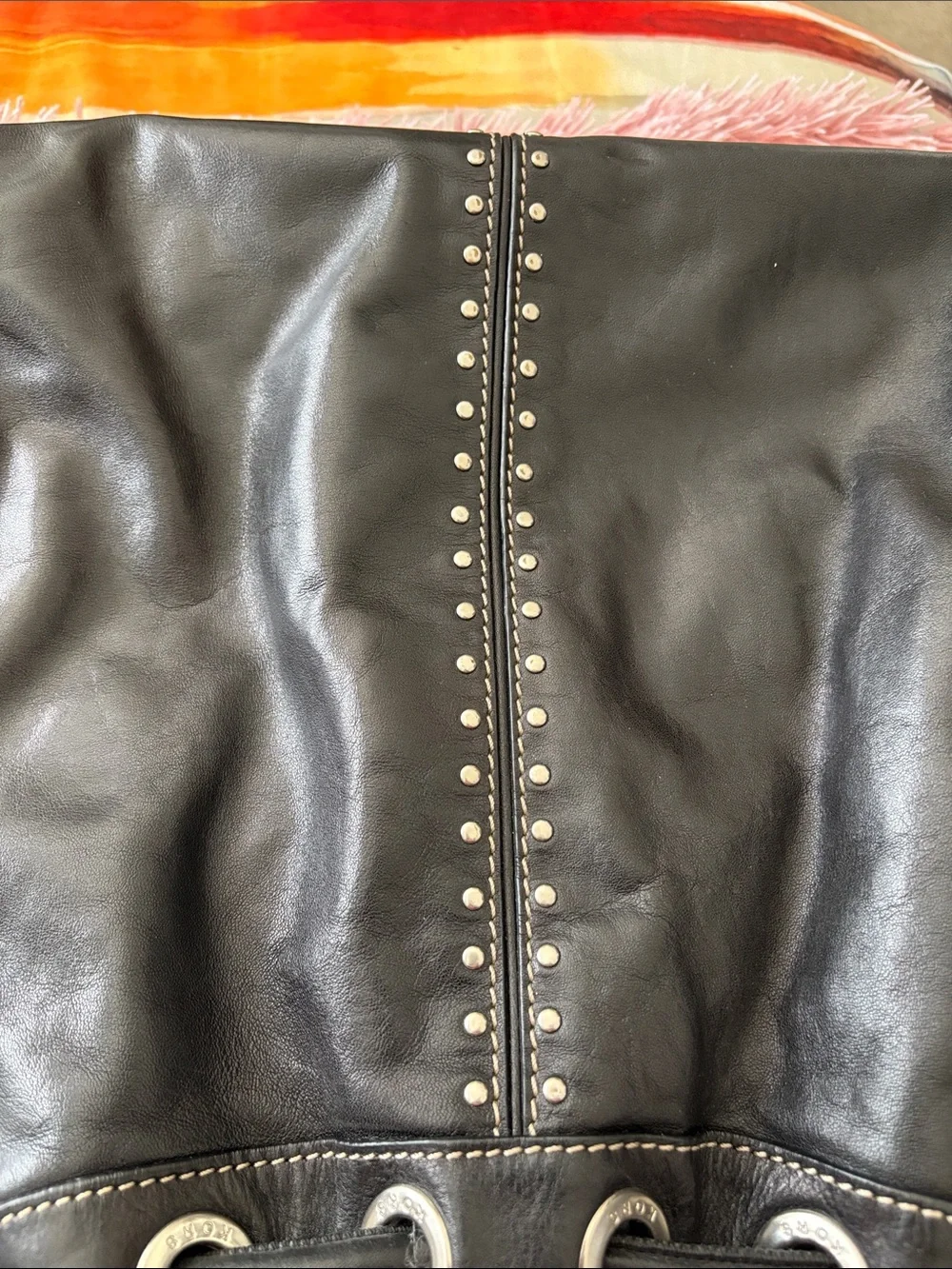 Michael Kors Black Leather Studded Drawstring Tote - Picture 6 of 13